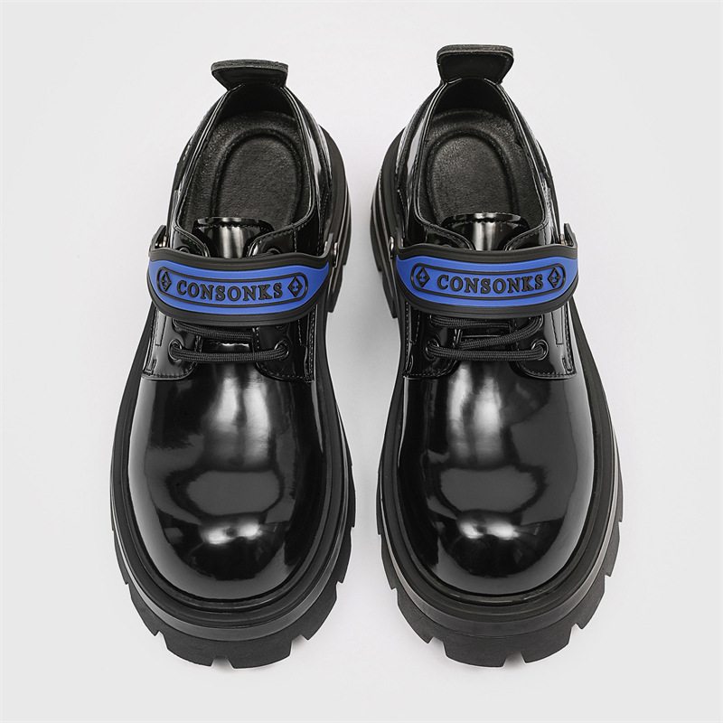 Scarpe Derby da uomo in pelle con punta tonda e suola spessa, stile britannico estivo, ShoeVault_voghion.com