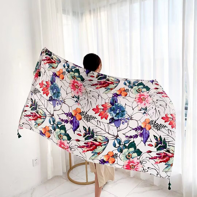 Sopa de satén de twill para mujeres 2025 bufandas de viento nacional de verano tibetanas bufandas de seda protector solar lago Qinghai turismo foto toalla de playa