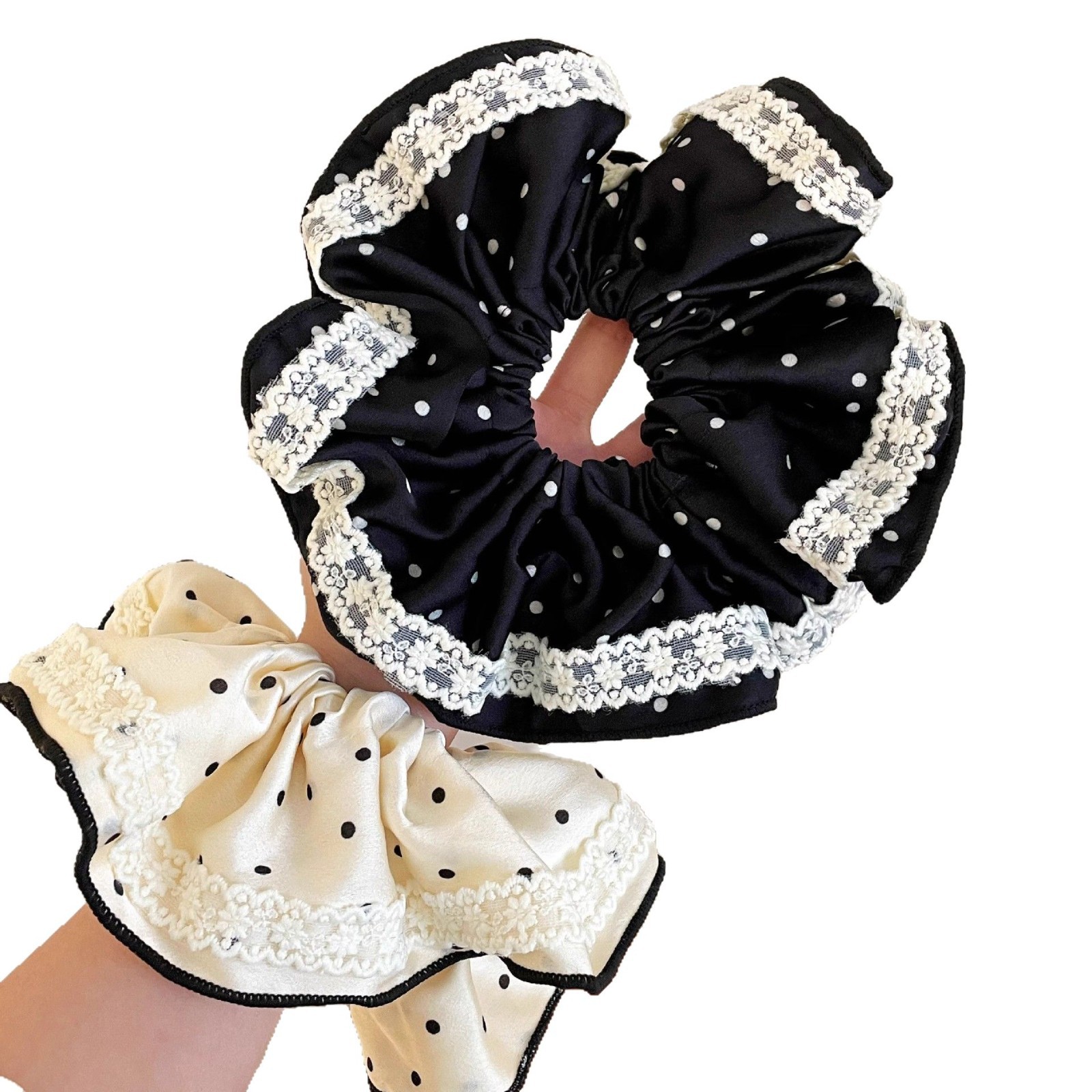 Punto de onda de anillo de cabello de intestino grueso para mujeres 2025 nuevo encaje de bola de encaje de tamaño súper alto sentido de caballo de cabello de cabello flores de cabeza