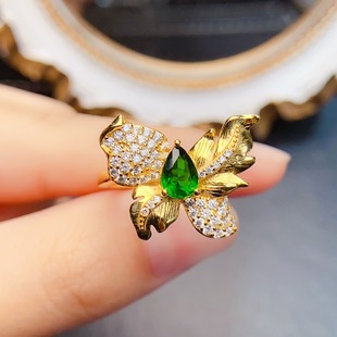 New natural diopside ring S925 silver inlaid main stone 5*7mm Joker net red explosions women's jewelry wholesale