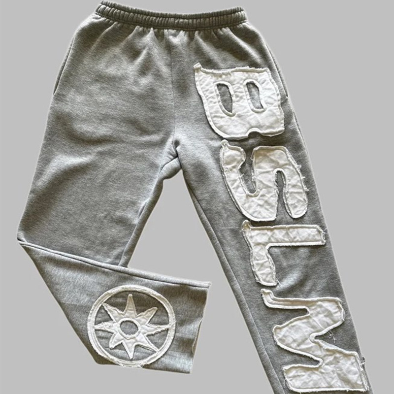 Pantalones Sueltos con Bordado de Letras y Estampado de Poliéster y Chenilla