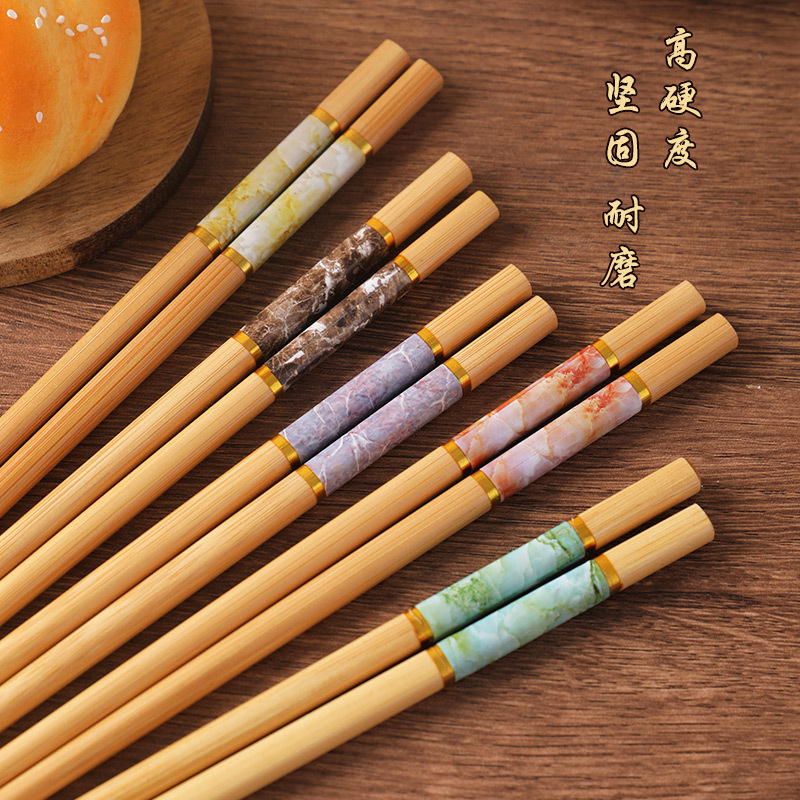 Palillos de bambú al por mayor hogar marmoleado imitación porcelana palillos carbonizado bambú kuaizi palillos de una persona grupo compra puesto suministro