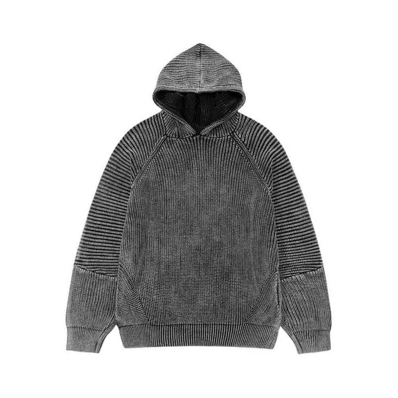 Heavy-Duty Washed Distressed Hooded Knitwear Punk Retro Loose Casual Men's Autumn and Winter Pullover Knitwear Sweatshirt