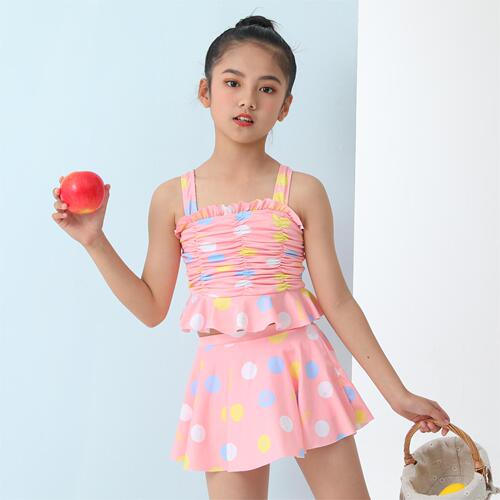 Trendy one-piece children's swimwear, stylish straight-leg girl student sports college-style hot spring short-sleeved swimsuit