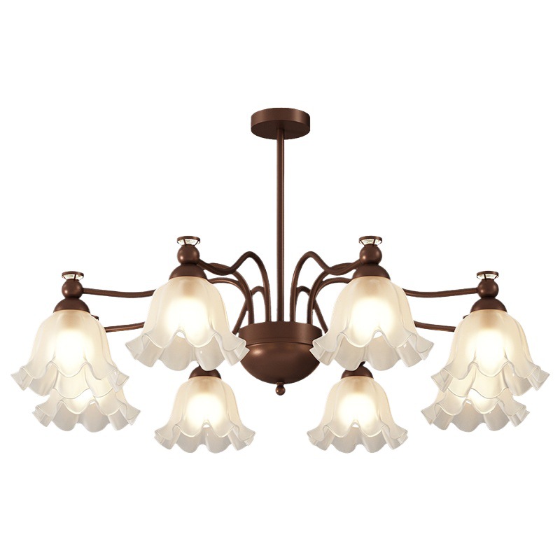 Candelabro de estilo crema retro francés flores celebridades de Internet atmósfera vidrio sala de estar atmósfera lámpara de comedor sala de estudio lámpara de dormitorio