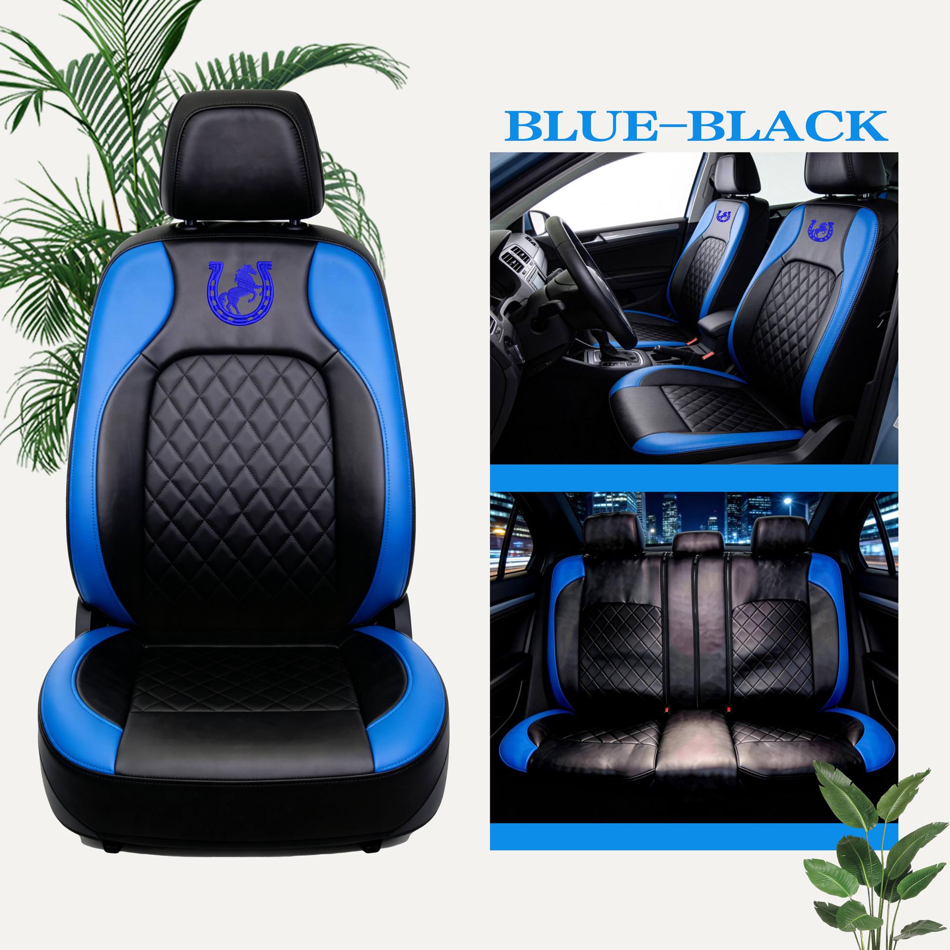 Universal seat covers from the manufacturer, leather style, suitable for all seasons, with a triangular grid pattern, sandwich construction, full coverage car seat cushion
