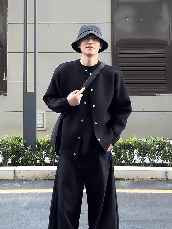 Turquoise Retro Knitwear Cardigan Jacket Men's Old Money Style High-End Round Neck Knitwear Lazy Early Autumn Top