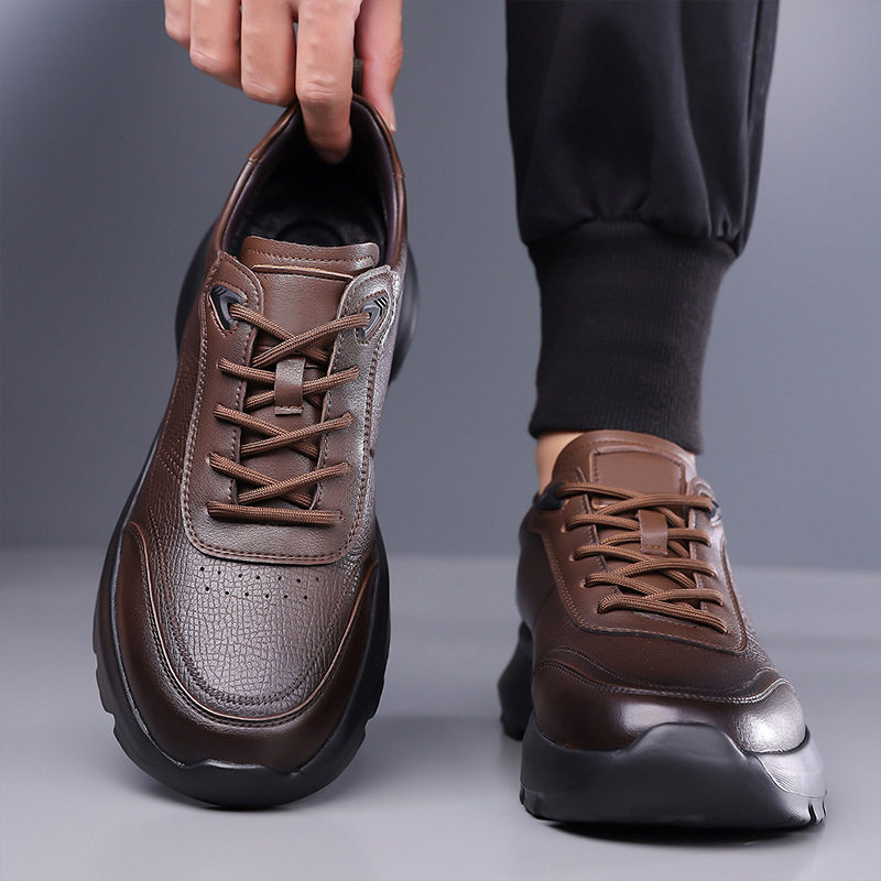 Giày thể thao nam tăng chiều cao, da phong cách casual, đế bằng gót thấp — H5539 màu nâu, H5539 đen, H5539-G tăng chiều cao màu nâu, H5539-G tăng chiều cao màu đen