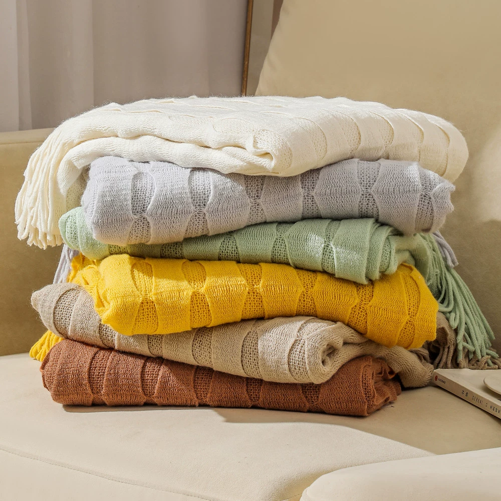 Одеяло для дивана Офисный сон Одеяло для кондиционирования воздуха Одеяло с фасолью Вязаное одеяло Богемное одеяло для обеда Одеяло на краю кровати