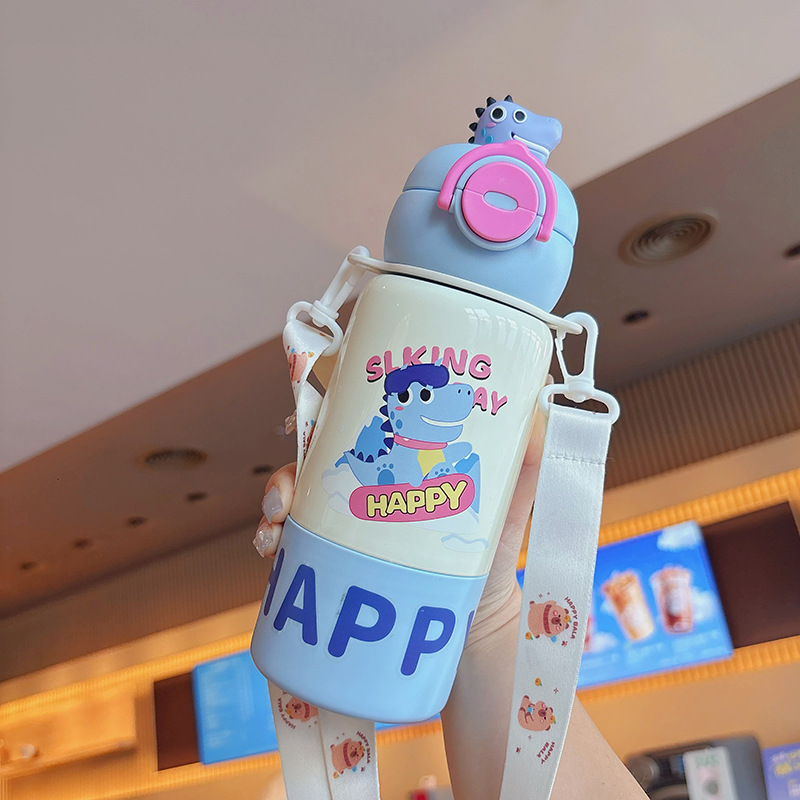 Dibujos animados 316 acero inoxidable doble bebida creativa para niños termo taza de agua de paja de asta regalo de coche portátil al por mayor