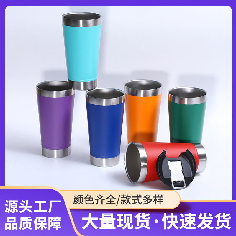 Brasil 20oz taza de cerveza de acero inoxidable al aire libre de coches de plástico taza de coche portátil auto-contenido botella abridor de vacío taza