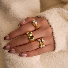 现货工厂批发欧美跨境18k真金电镀INS个性嘻哈双色异瞳锆石戒指