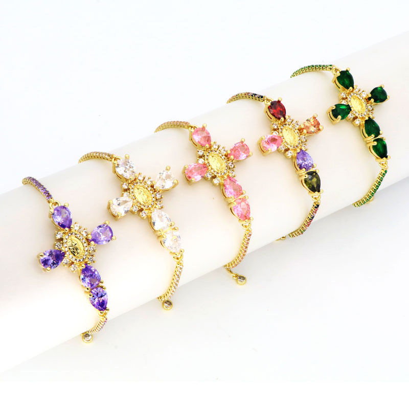 13g Weight 18K Gold Plated Plating Material Zircon Inlay Material Bracelets Classification Copper Chain Material Copper 18K Gold Plated Inlay Human Cross Virgin Mary Zircon Bracelets