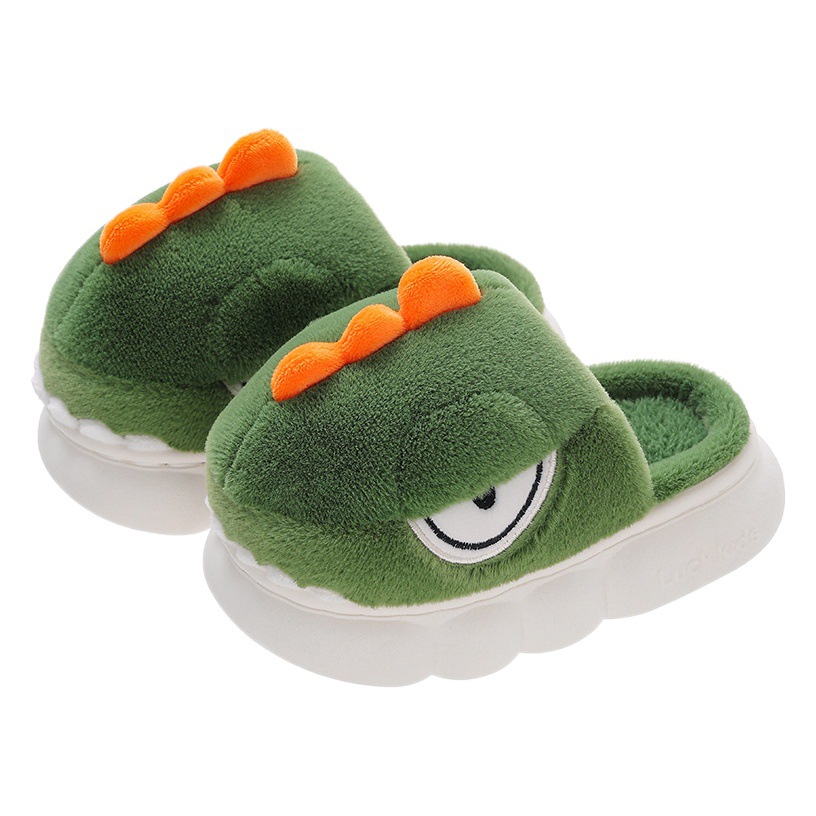 Zapatillas de algodón para niños de invierno niños y niñas dinosaurio cálido forro polar forrado de felpa para niños grandes y medianos talón cubierto de suela gruesa Zapatillas de algodón para bebés