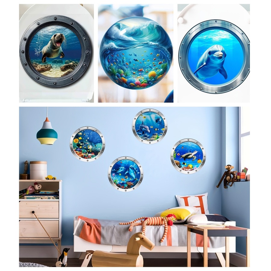 3d havsvärld delfin & säl väggklistermärke för badrum_voghion.com