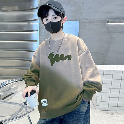 Genius Whale Boys' Long Sleeve Sweatshirt Autumn Outfit Tie-Dye New Alphabet Print Student Cool Middle-Large Children Spring and Autumn Season