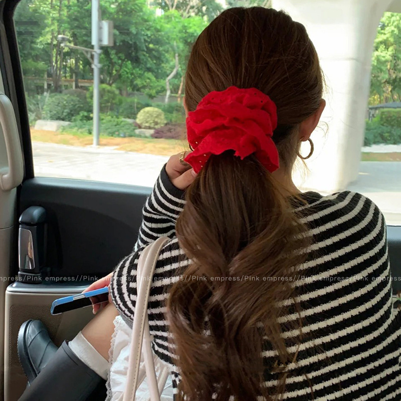 Arco de mariposa encaje intestino anillo de cabello de niña estilo pastoral de alto nivel flor de cabello cuerda de cabello bufandas cuadradas cuerda