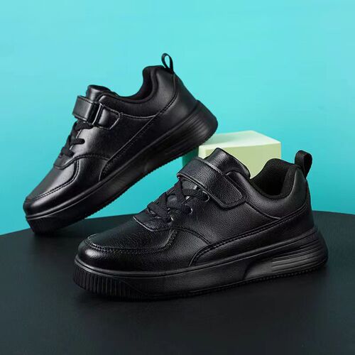 Children's white sneakers, spring and autumn model, anti-slip, small black shoes for students, leather surface, waterproof and anti-slip sports shoes
