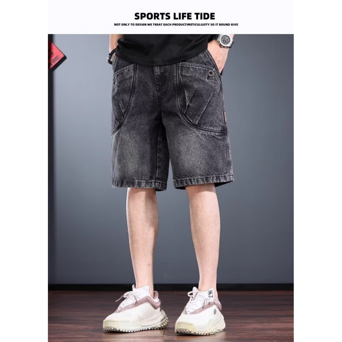 Men's Washed Denim Cargo Shorts - Summer Loose Fit American Streetwear Retro Five-Point Shorts_voghion.com