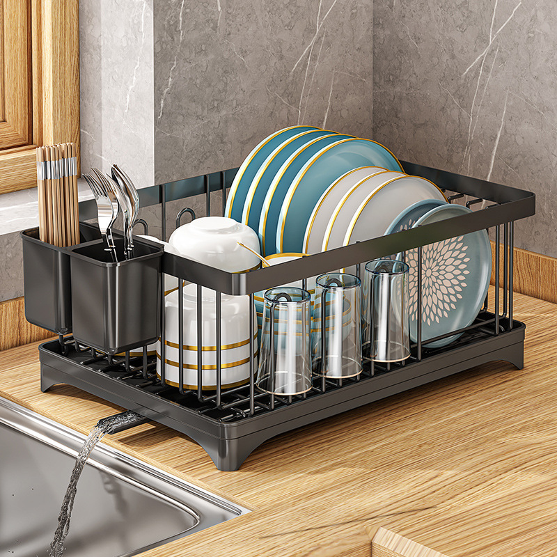 Plato de cocina estante de drenaje Placa de mesa rack de almacenamiento doméstico con instalación de drenaje-libre drenaje taza rack
