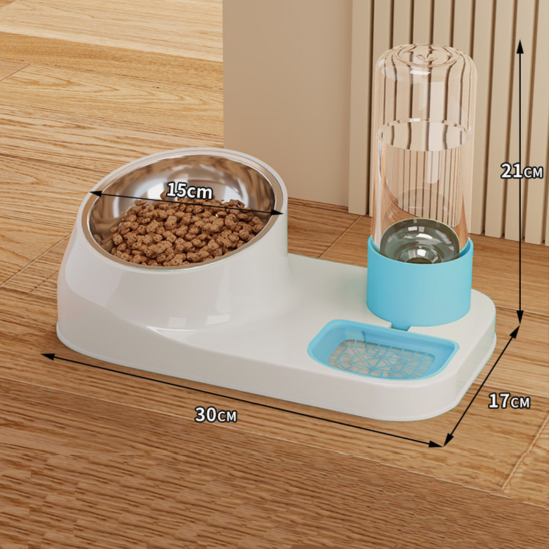 블루 업그레이드 스테인레스 스틸 그릇 | 물과 음식을 분리하기 위해 높이가 높아진 음식 그릇