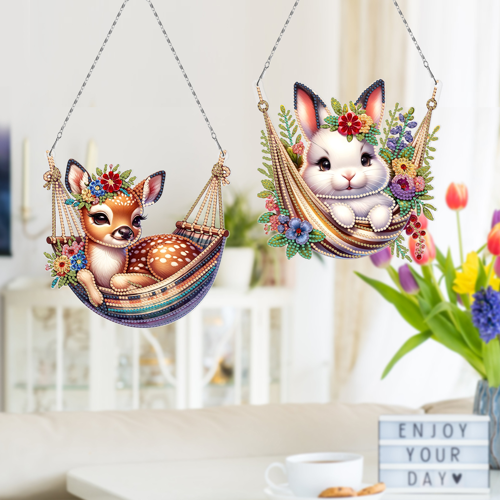 Diamante pintura perimetral DIY anillo 3 piezas juego de dibujos animados colgante genio Navidad sala de estar decoración de pintura distribuible