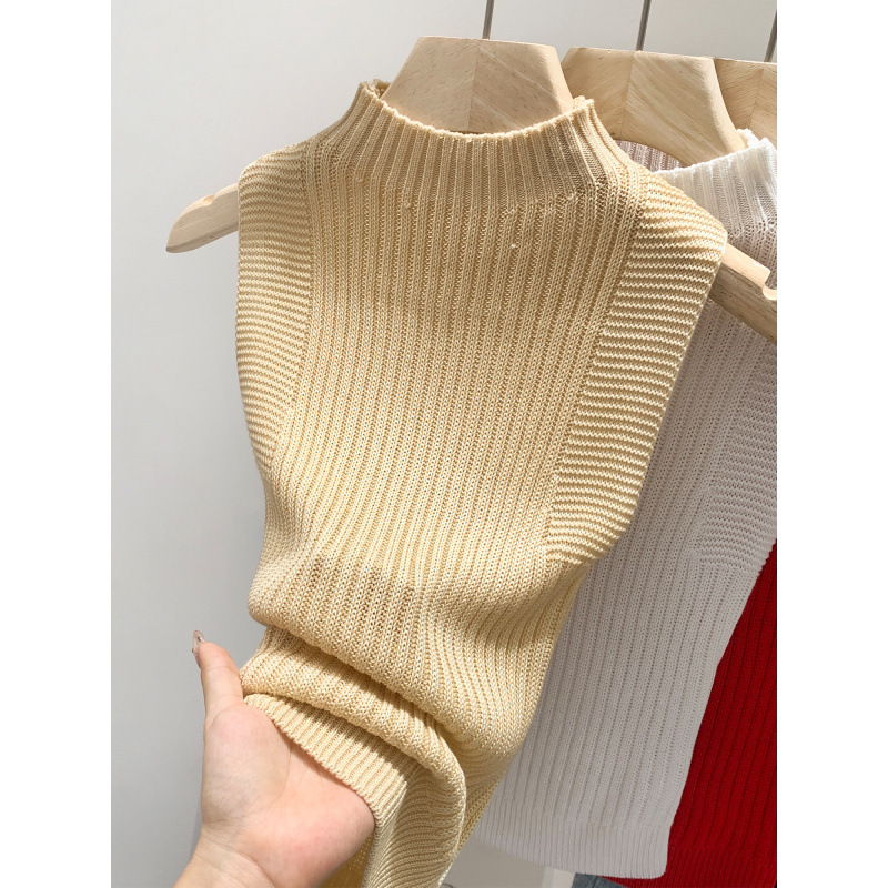 Half-High Collar Knitted Vest for Women, New Summer Style, Slim Fit, Suitable for Wearing Outside or under a Blazer, Short Ribbed Sleeveless Top
