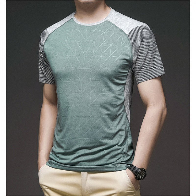 Camiseta de seda de hielo de manga corta para hombres, camiseta de secado rápido, estampado oscuro, moda de cuello redondo, nueva camiseta deportiva de fitness, delgada y transpirable.