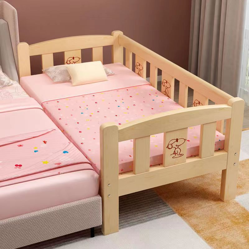 Solid Wood Children's Splicing Bed with Guardrails Baby Crib Newborn Boy Girl Splicing Large Bed Widening Artifact