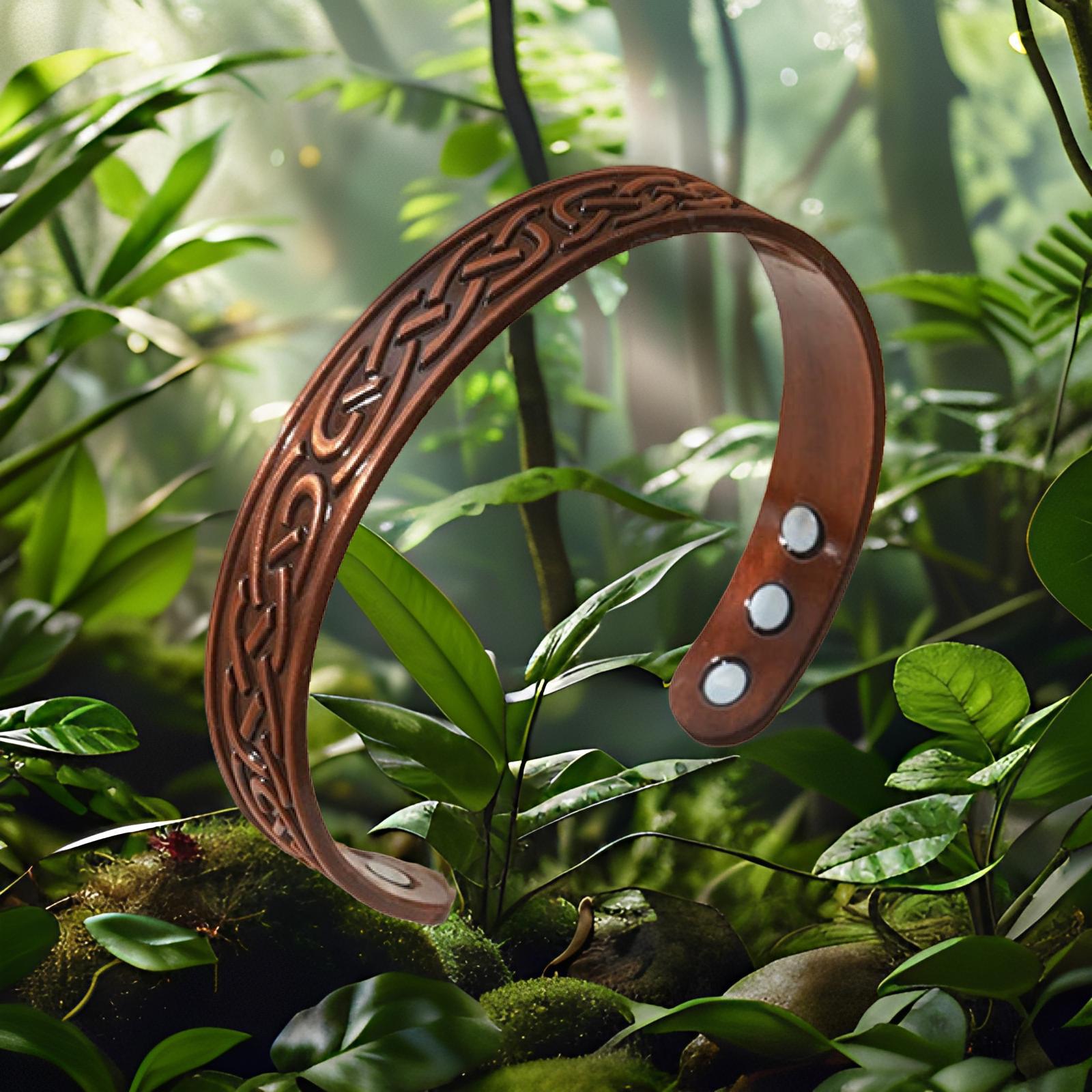 Cross-Border Hot-Selling Magnetic Bracelet Ring Combination Flower Ancient Red Copper Brushed Retro Style Magnetic Bracelet Men's and Women's Jewelry