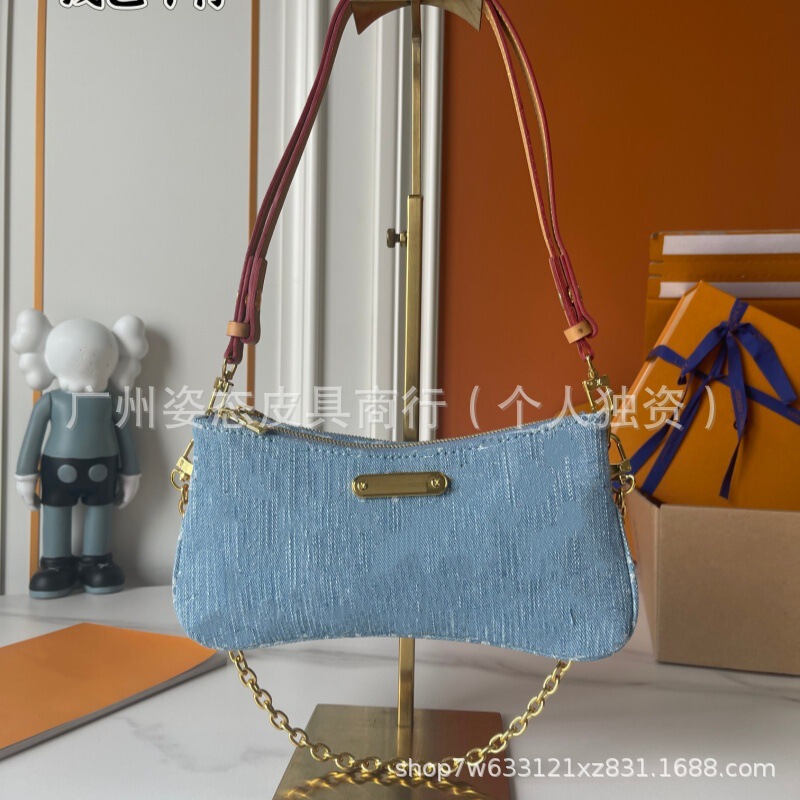New Blue Denim Denim Presbyopic Moon Bag Horn Portable Shoulder Presbyopic Cross-Body Bag for Women