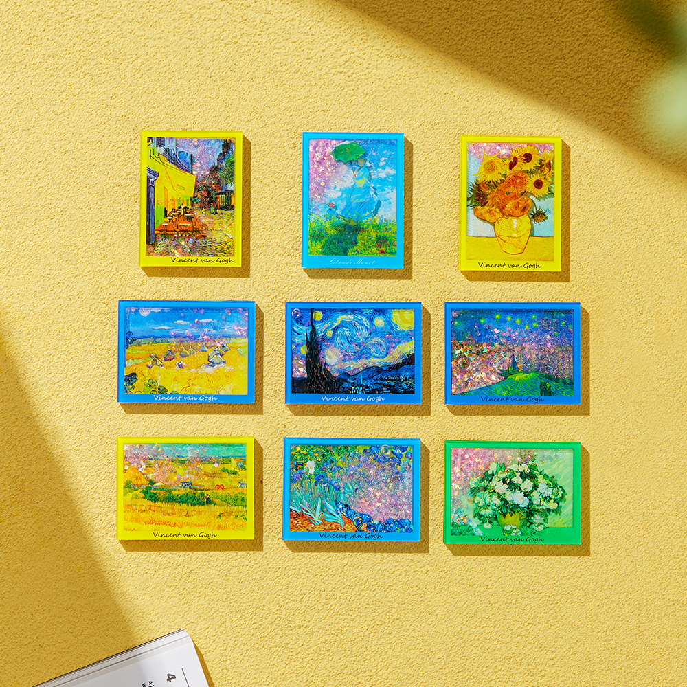 반 고그 별이 빛나는 하늘 해바라기 퀵 샌드 흐르는 대마 냉장고 자석 자석 맞춤형 반 고그 창조적 인 자석 밤 하늘 쌀