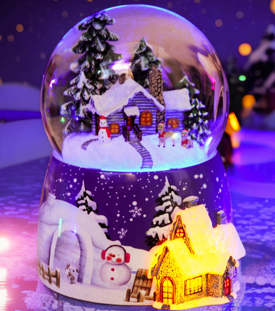 Caja de música navideña con forma de casa de nieve, bola de nieve luminosa recargable eléctrica, caja de música con bluetooth, regalo de Navidad