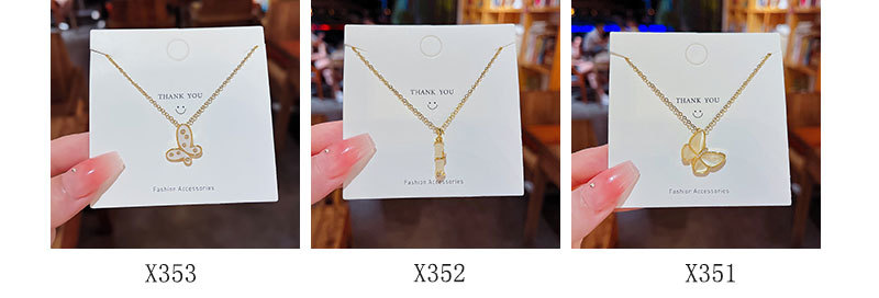 Fashion Geometric Bear Butterfly Titanium Steel Inlay Artificial Pearls Zircon Pendant Necklace Colorza_colorza_3