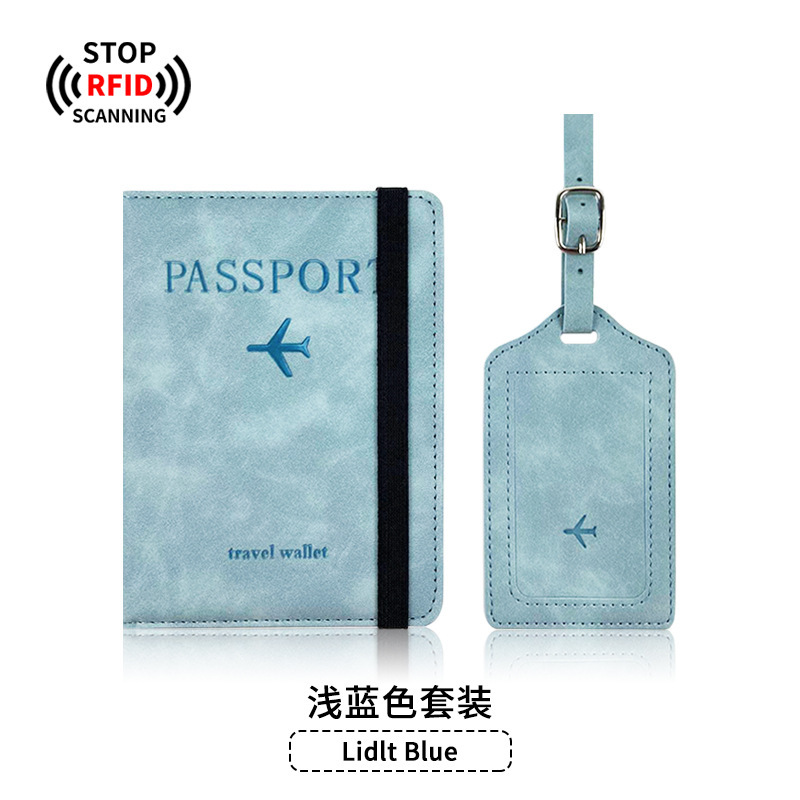 Bolsa de pasaporte antimagnética de piel de pu juego de etiqueta de equipaje cepillo antirrobo de cuero clip de pasaporte rfid bolsa de identificación en stock cubierta de pasaporte
