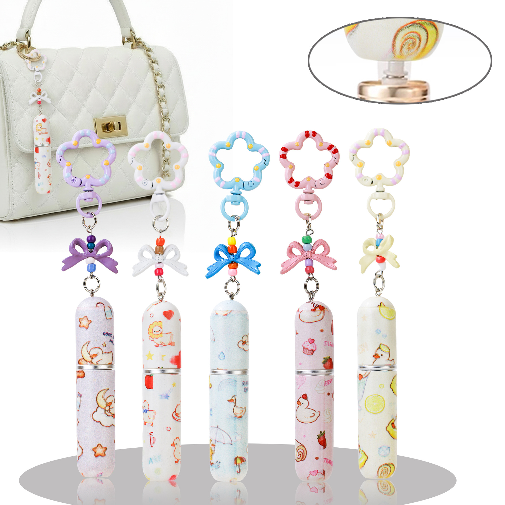 现货可爱小鸭5ML挂件香水分装瓶小样便携旅行底部直充印花喷雾