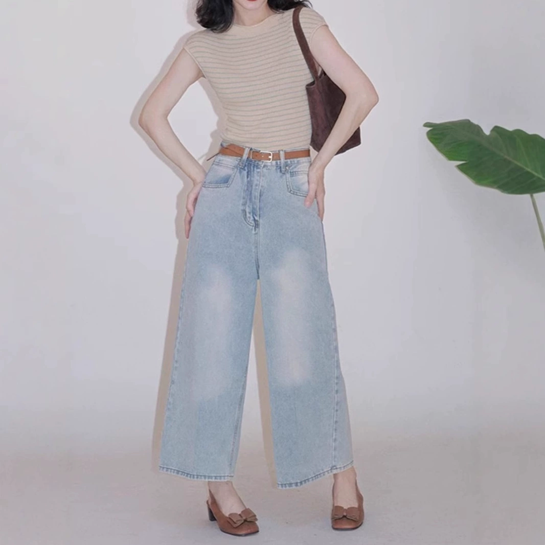 Silk knitted summer retro thin fitted sweater, round collar
