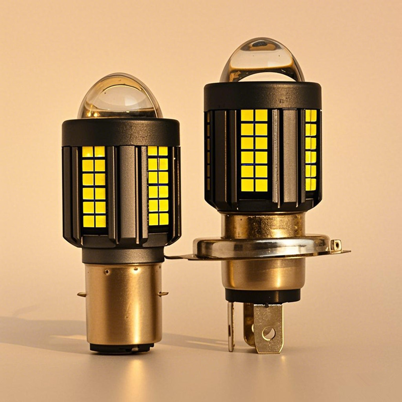 Bombilla de acero de motocicleta LED H4 lente de vehículo eléctrico blanco amarillo bicolor LED ojo de pez faro BA20d