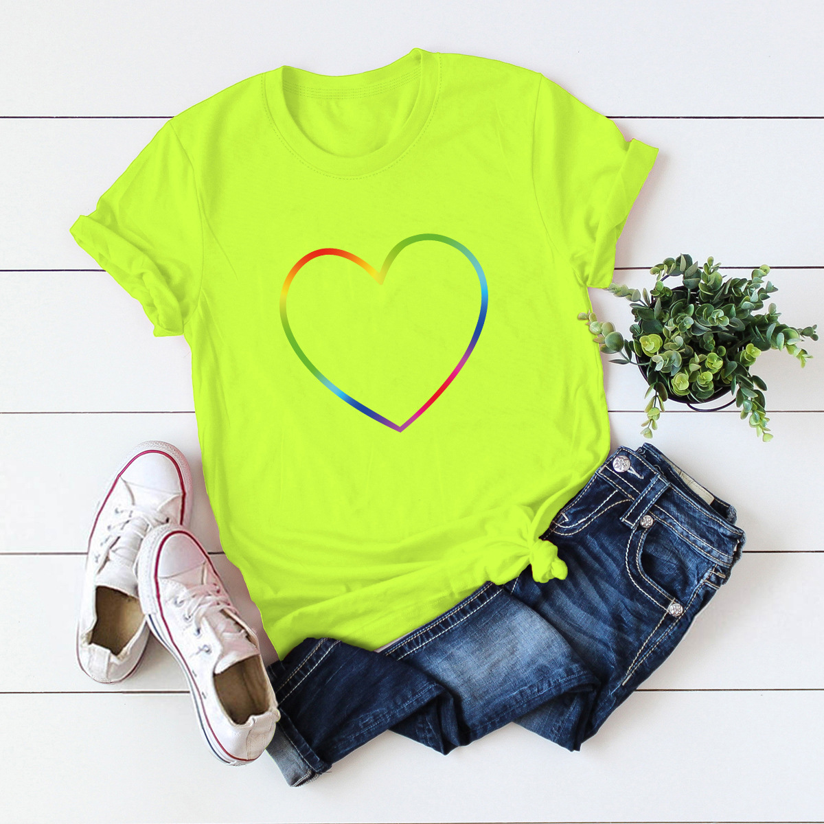 popular rainbow love cotton short-sleeved top NSSN40341