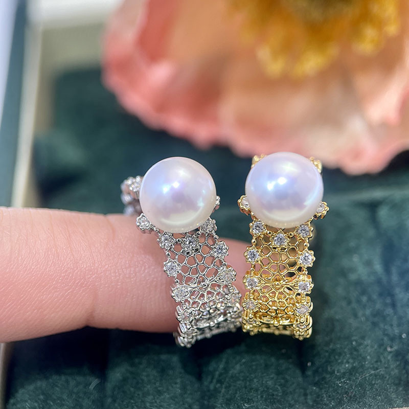 French Retro Pearl Ring Setting For Women In Gold Plated Copper_voghion.com