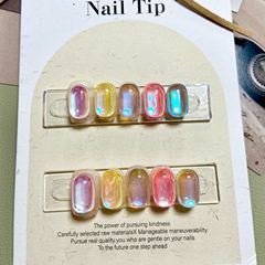 純手工穿戴甲糖果色帶鑽極光炫彩超閃可愛彩虹短款可拆卸光療甲片