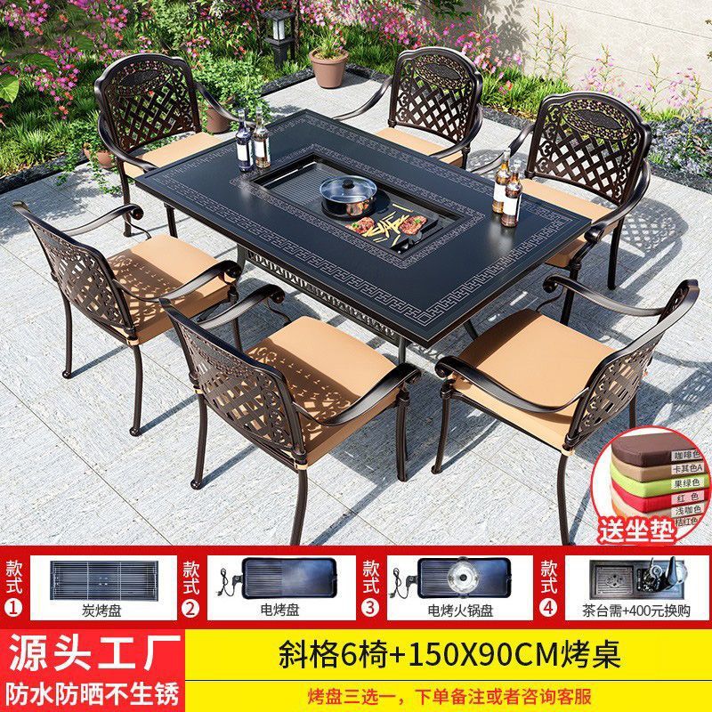 기울어진 의자 6개 + 150*90cm 알루미늄판 단일 오븐 그릴 테이블