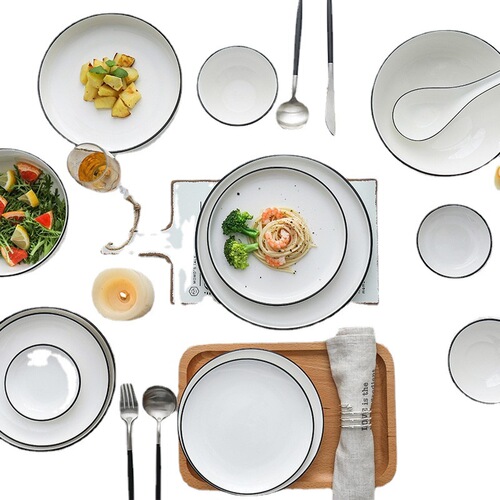 Ceramic tableware Nordic minimalist home set bowls plates spoons DIY free combination rice bowl noodle bowl soup bowl plate fish plate