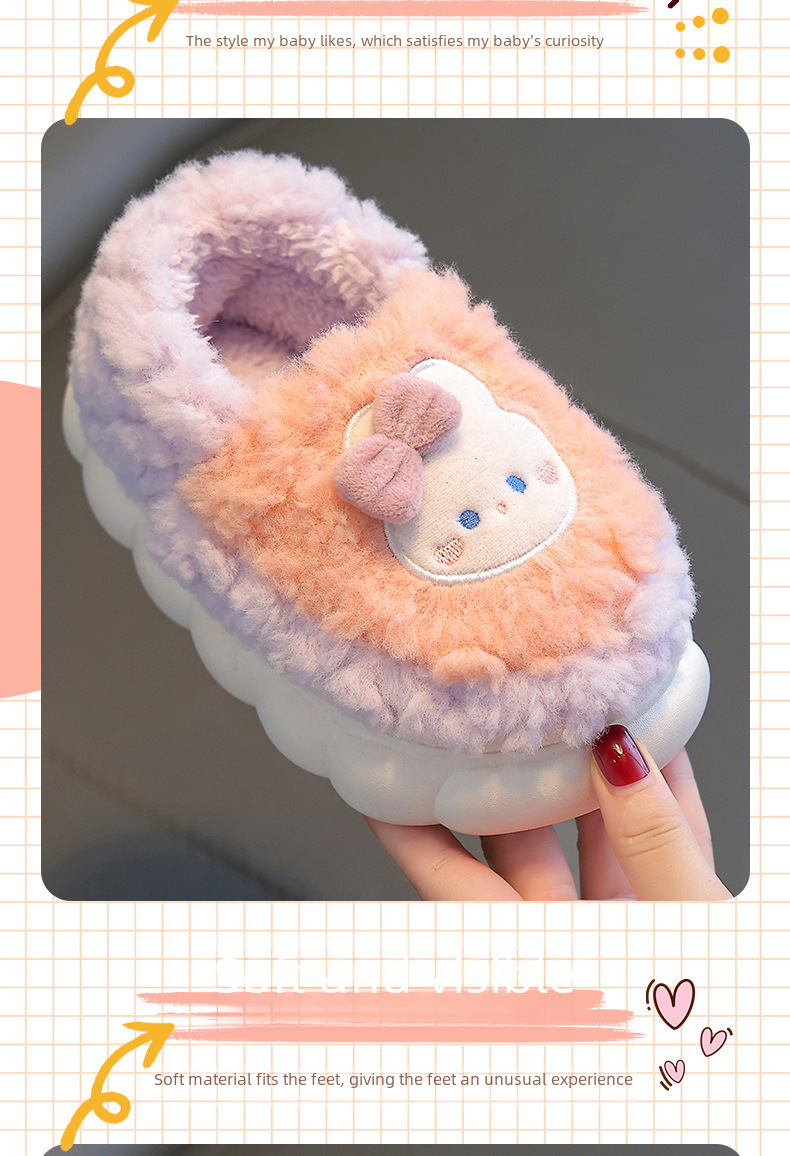 Pantofole invernali per bambini in cotone per ragazzi e ragazze, con tacco a spillo, foderate in pile caldo, fondo spesso, cartoni animati, casa, scarpe in peluche di cotone per bambini_voghion.com