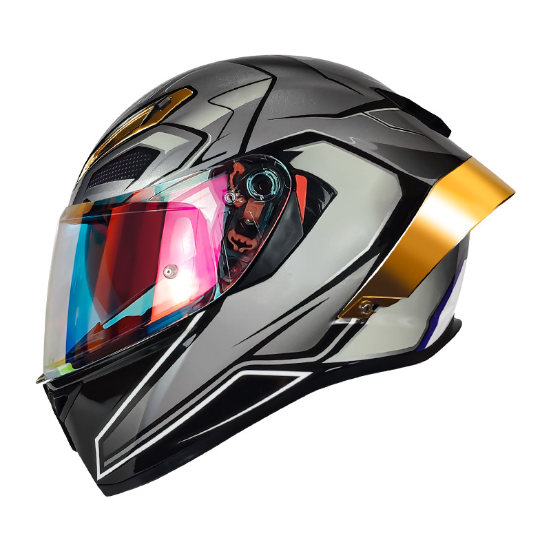 Casco de motocicleta personalizado de fábrica Aurora gris doble espejo casco completo casco locomotora coche eléctrico DOT certificación exterior 3c