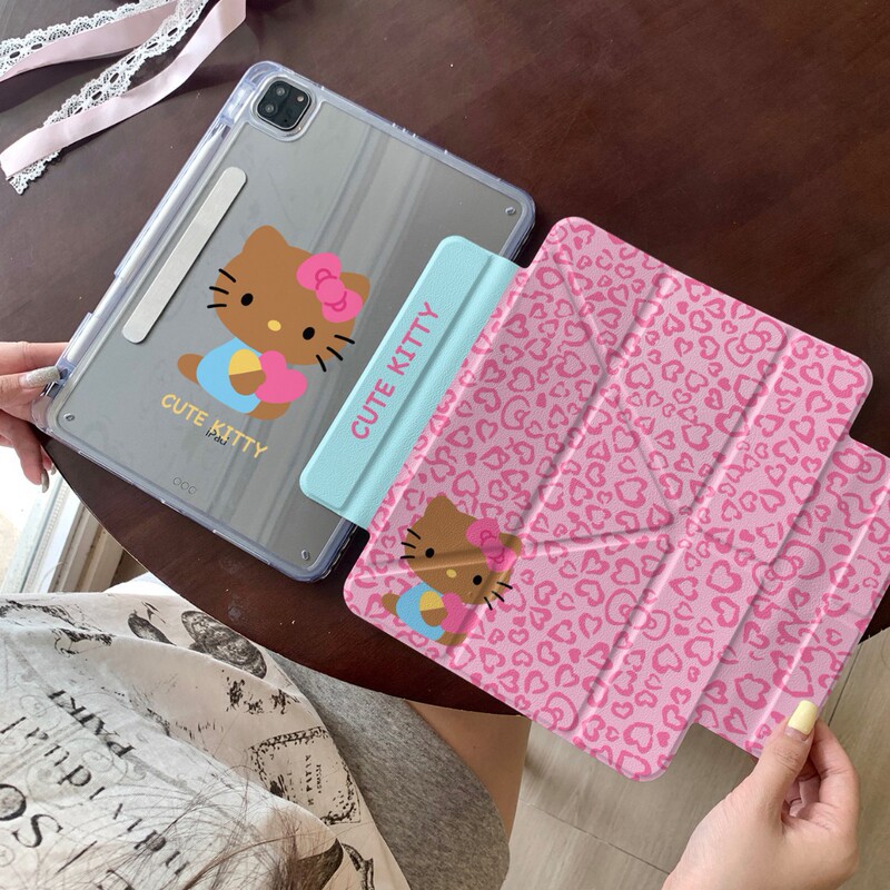 Cute Leopard Print Kt Cat Suitable for Apple iPad Pro Tablet Protective Cover Air Side Suction Separation 13inch Pen Slot Mini