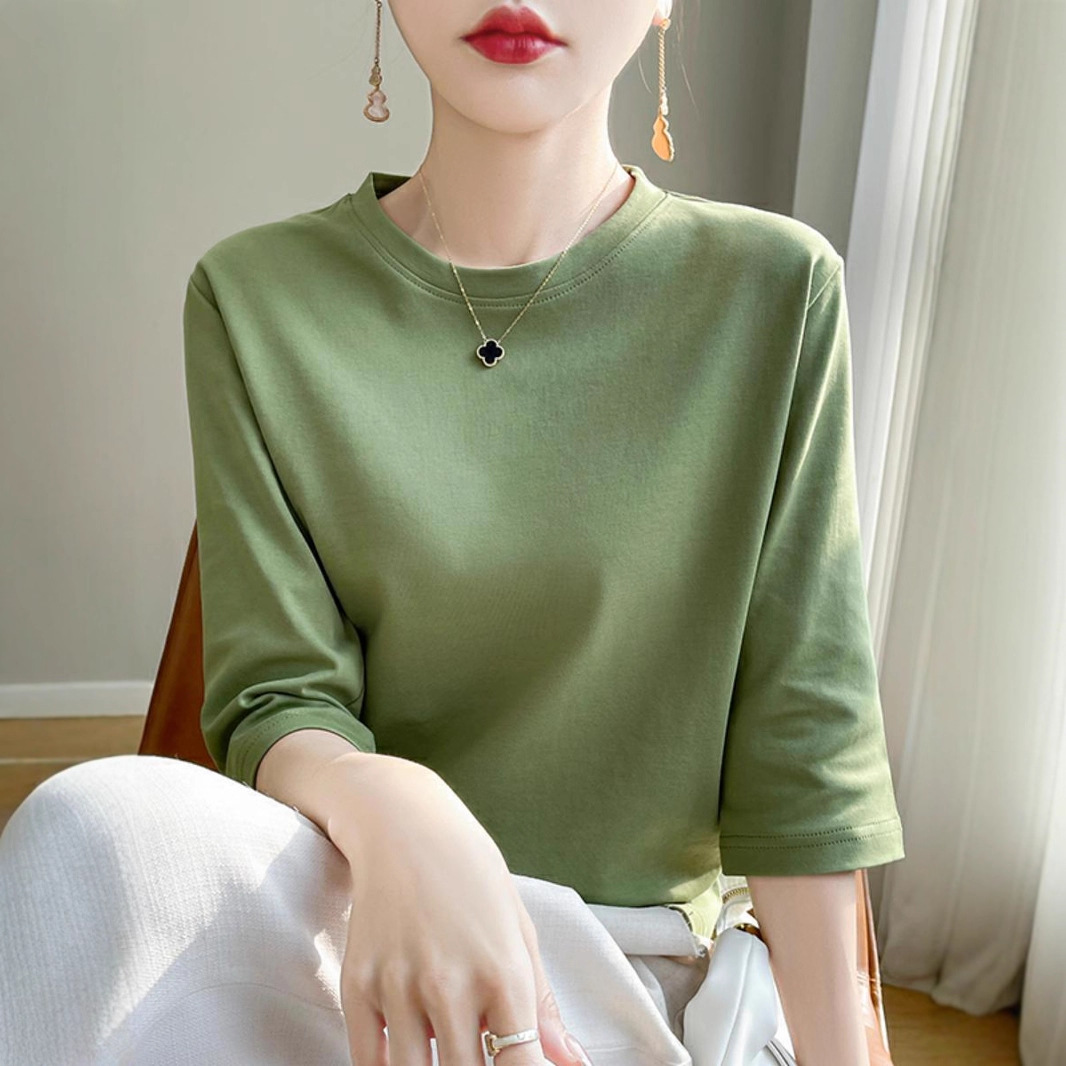 여성용 미드 슬리브 탑 하이 엔드 코튼 2025 새로운 루즈 여름 슈트, 얇은 티셔츠 포함