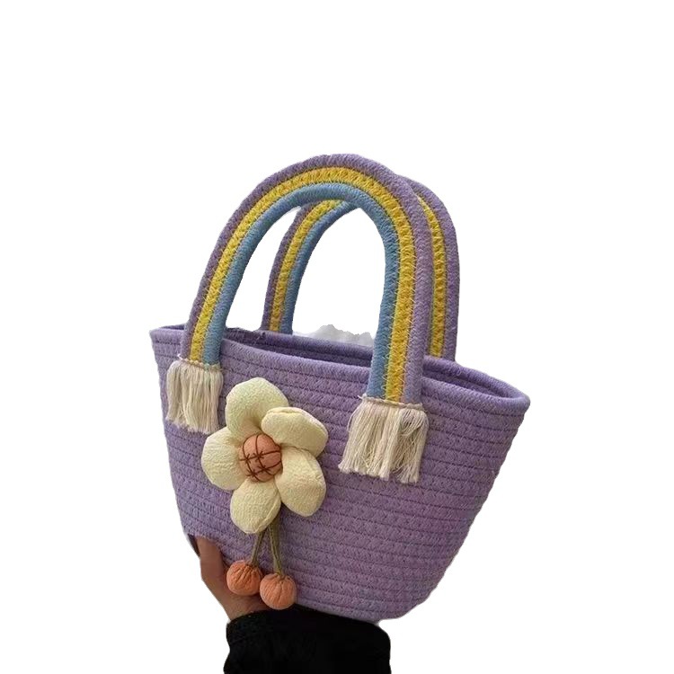 Petit sac à main tissé en corde de coton arc-en-ciel, cadeau de mariage, sac pour femmes, polyvalent, sac à main de Style occidental_voghion.com
