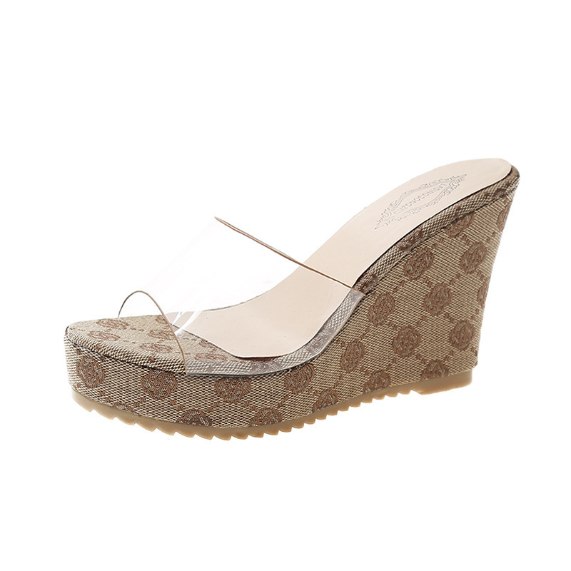 2022 spring and summer new fashion wedge heel outerwear solid color one-shaped transparent beach shoes women's sandals and slippers_voghion.com