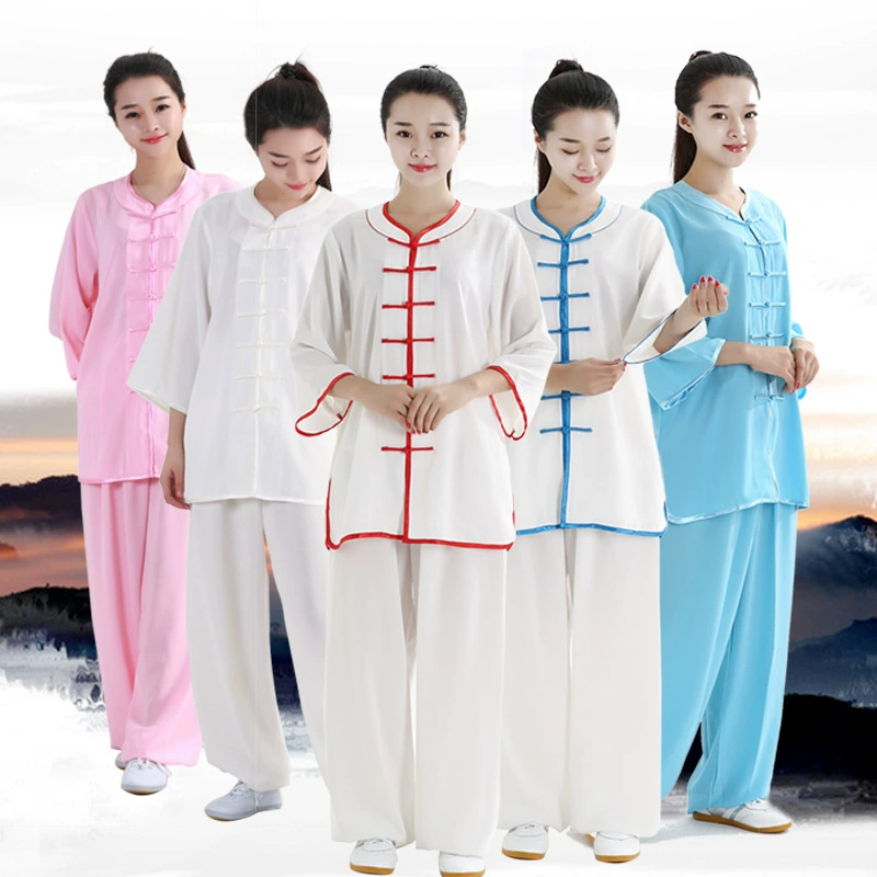 Костюм Тай-Чи из льна и шелка, летний стиль, костюм Тай-Чи со средними рукавами и короткими рукавами для женщин среднего и пожилого возраста, тренировочная одежда для мужчин и женщин, одежда для выступлений по боевым искусствам